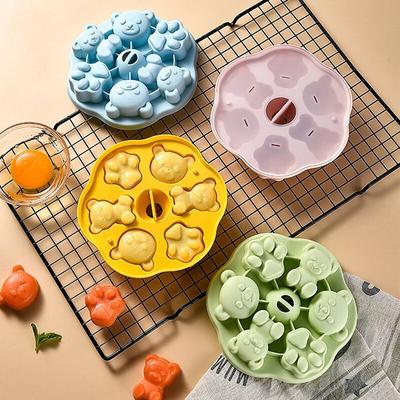 Jelly Silicone Mold Cake Mold Steamed Pastry Mold Bear Chocolate Mold Baby Auxiliary Food Tools with Lid Cake Decoration Mold