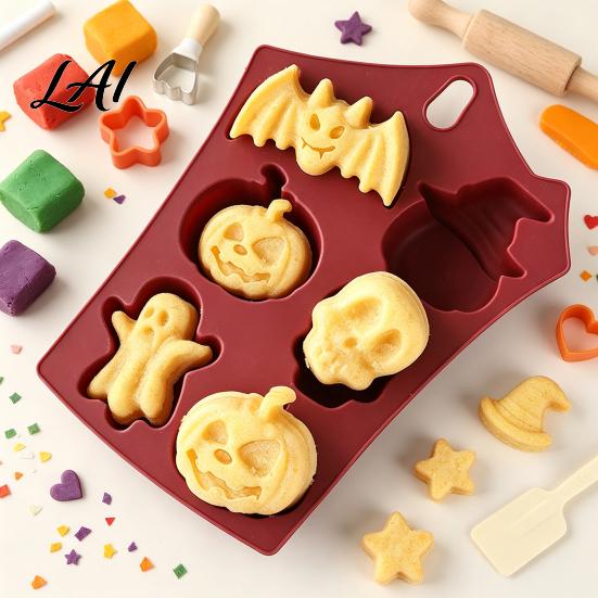 Halloween Snack Making Tools Silicone Baking Mold Pumpkin Ghost Bat Skull Cake Pan Non Durable Heat Resistant Stick Chocolate Fondant Maker