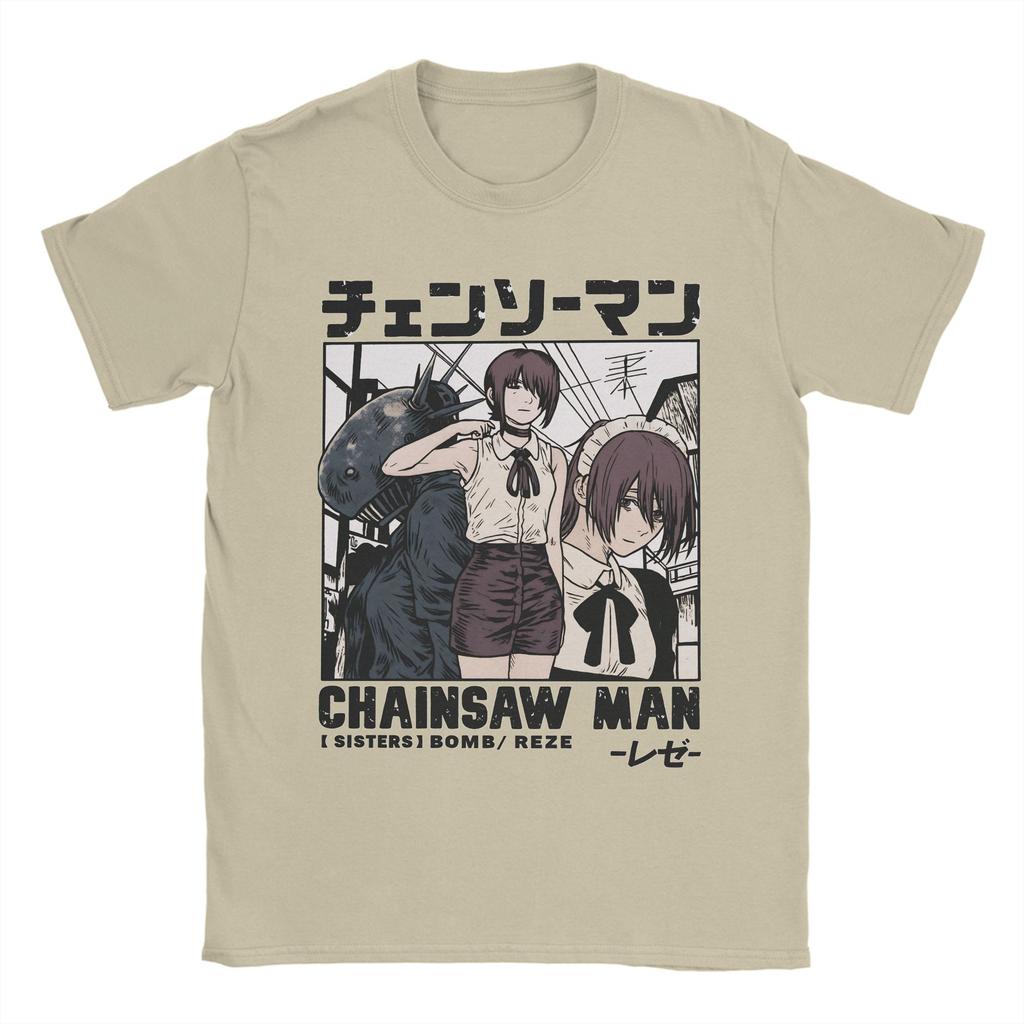 Makima Reze Anime Bomben Teufel T-Shirt Herren Freizeit Reines Baumwoll-T-Shirts Sommer Rundhals Trendiges T-Shirt Übergroße Kleidung