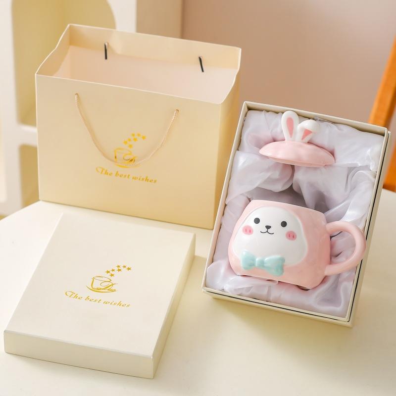 Creative Cartoon Mug Ceramic Cup Water Cup with Lid Couple Cup Children Drinking Water Cup Gift Gift