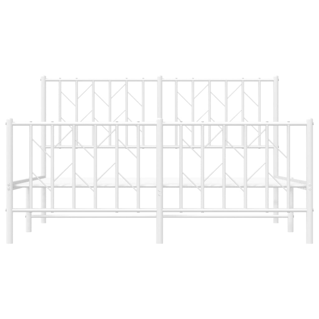 Metal Bed Frame with Headboard and Footboard White 135x190 Cm