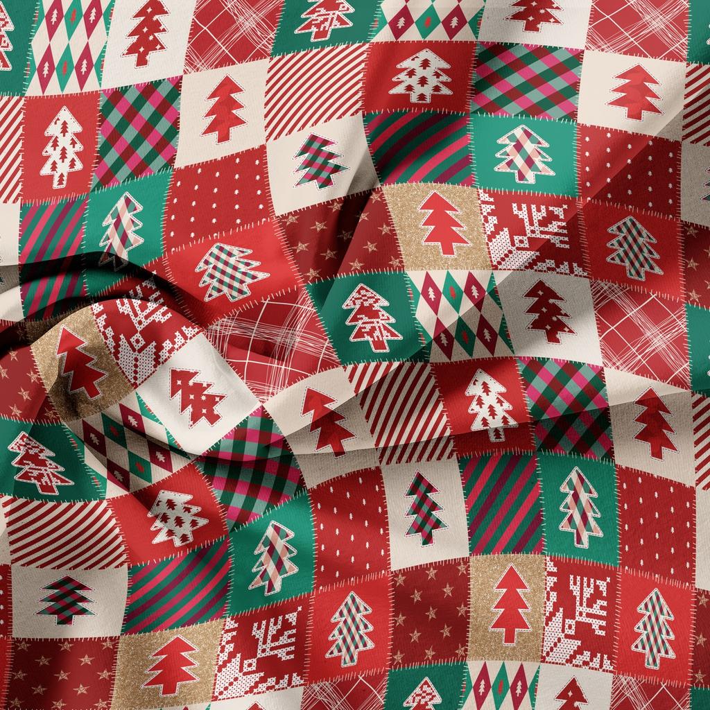 [Christmas Gift] 3pcs Red Grid Christmas Tree/Deer/Snowflake Pattern Printing Duvet Cover Set 1 Duvet Cover & 2 Pillowcases