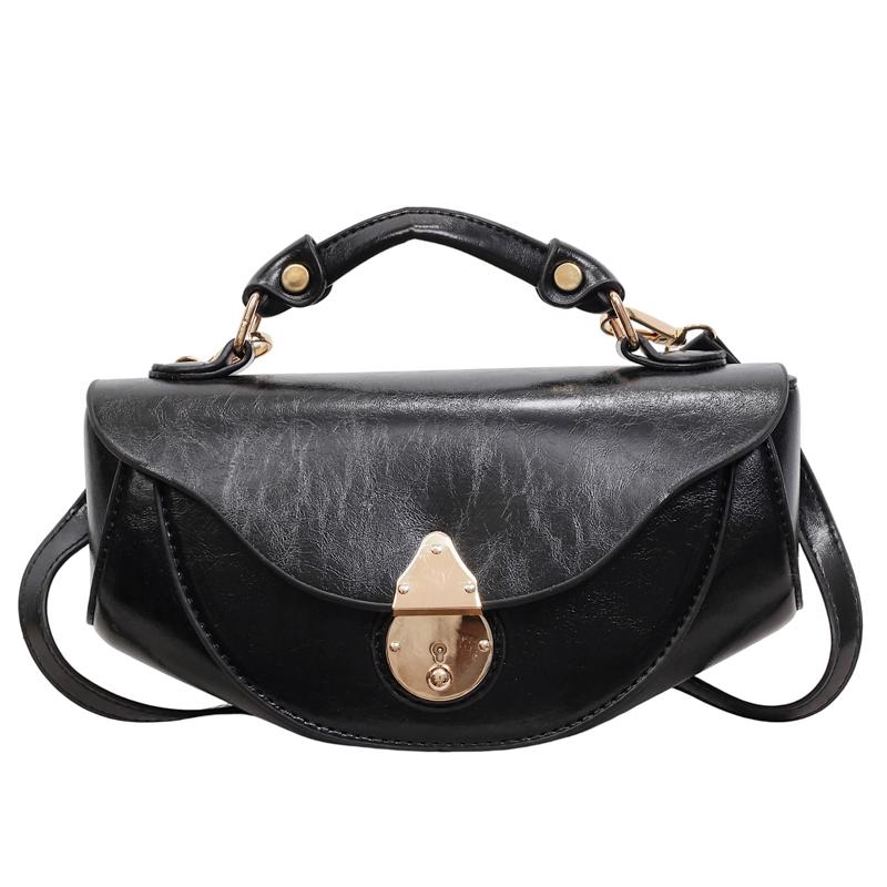 

Vintage Saddle Bag Women Color Block Leather Handbag Retro Lock Design Top Handle Crossbody Bag Casual Shoulder Purse For Daily чёрный