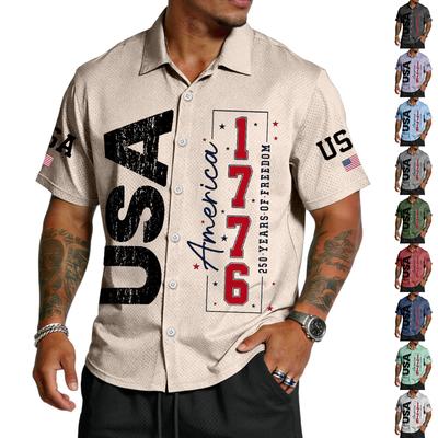 Men’s Casual Short Sleeve Collared Shirt Lightweight Breathable Button Down Top with Printed Graphic USA America 1776 Design for Everyday Wear