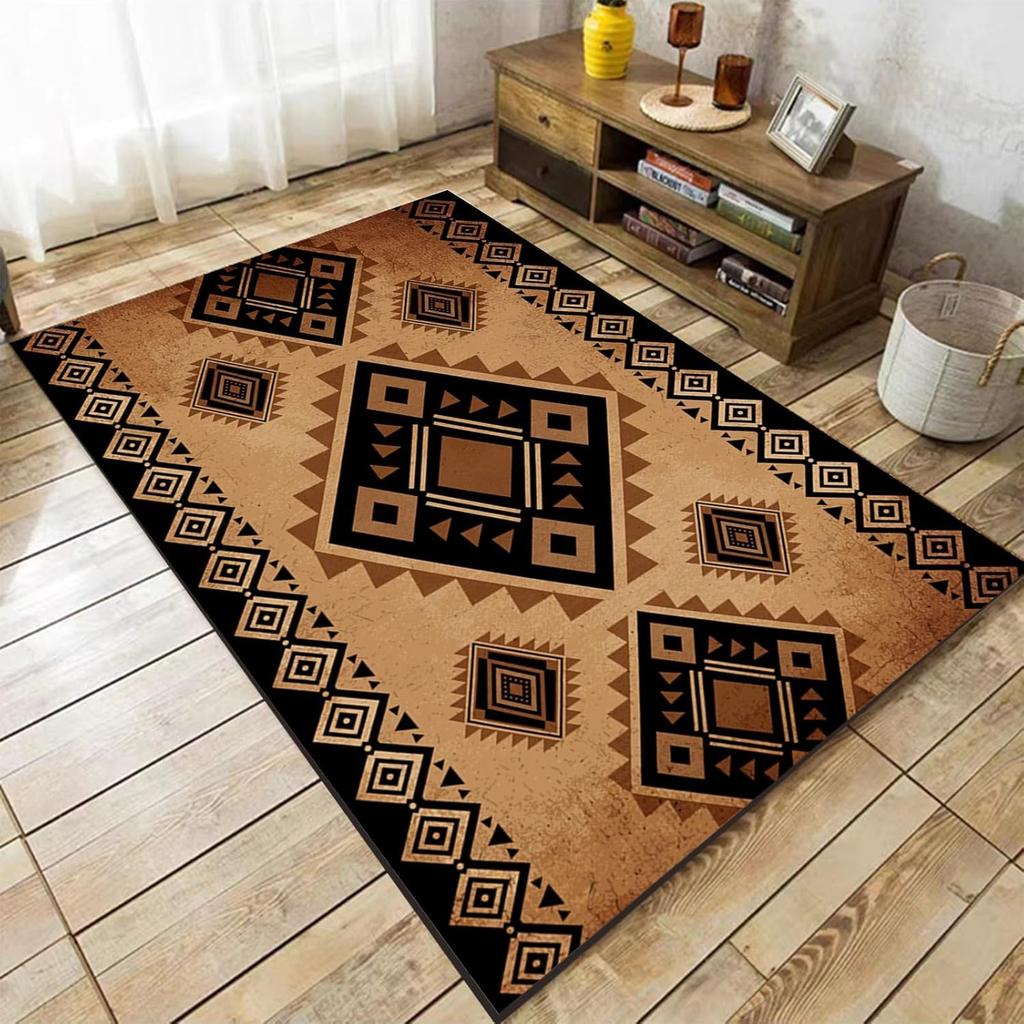 Südwestlicher Stammes-Bereichsteppich Azteken Rustikale Bereichsteppiche Nativer Geometrischer Teppich, Rutschfeste Innenboden-Teppiche für Schlafzimmer Wohnzimmer