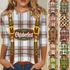 Damen Casual 3/4 Ärmel Oktoberfest Druck Rundhals Oberteil Kariertes Muster Oktoberfest Thema Hemd Leicht Bequeme Passform