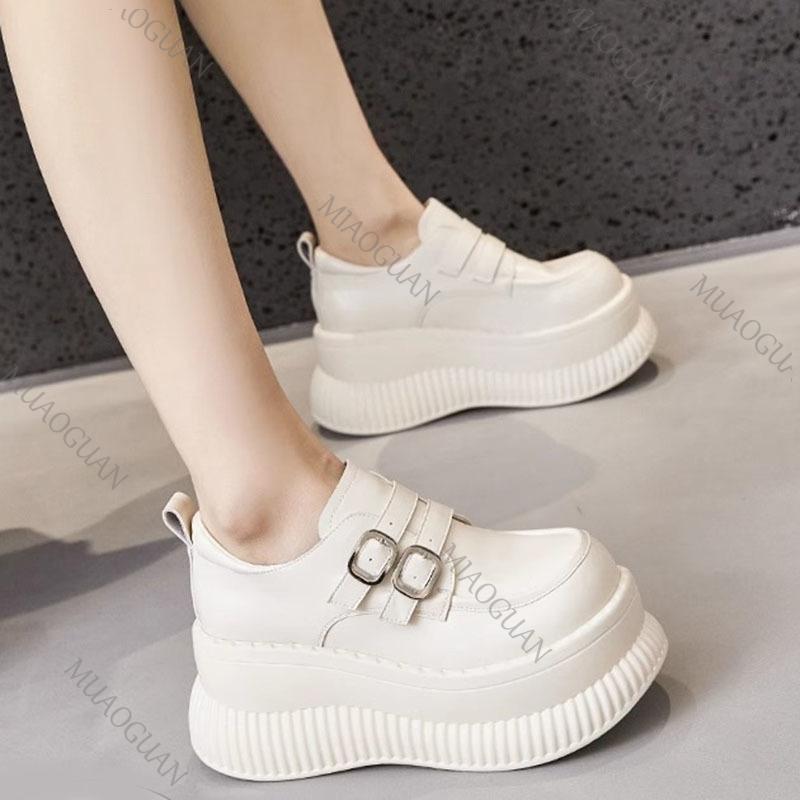 Women's Platform Shoes British Style Spring New Thick Bottom Women Sneakers Casual High Heels Height Increase Mary Jane Loafers
