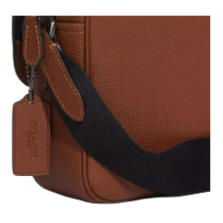 Coach Hudson 23 External Flap Pocket Zipper Leather Shoulder Crossbody Bag Medium Men Bags Gray-Bronze Saddle C5399-QBSD