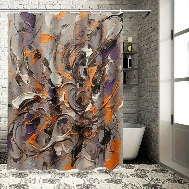 

Modern Bathroom Shower Curtain Gray Orange Abstract Design for Home Decor Non-Slip Waterproof Shower Fabric with Hook Rings (36x 90x180cm