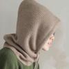 Knitted Hooded Hat for Women Winter Neck Cover Balaclava Hats Beanies Outdoor Warm Woolen Drawstring Caps One-piece Beanies