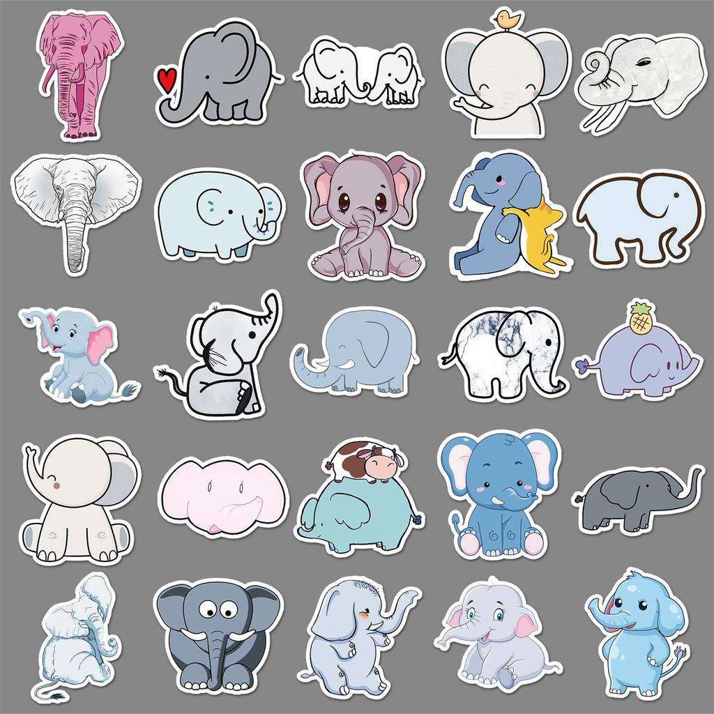 50 Pictures of Elephant Graffiti Personalized Cute Animals Children's Gag Suitcase Mobile Phone Water Cup Car Stickers