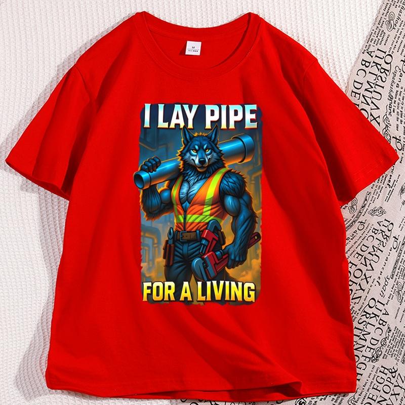 

Funny I Lay Pipe for A Living Sigma Wolf T Shirt Cotton Short Sleeve Round Neck Alpha Tshirt Loose Streetwear Round Neck Tops S