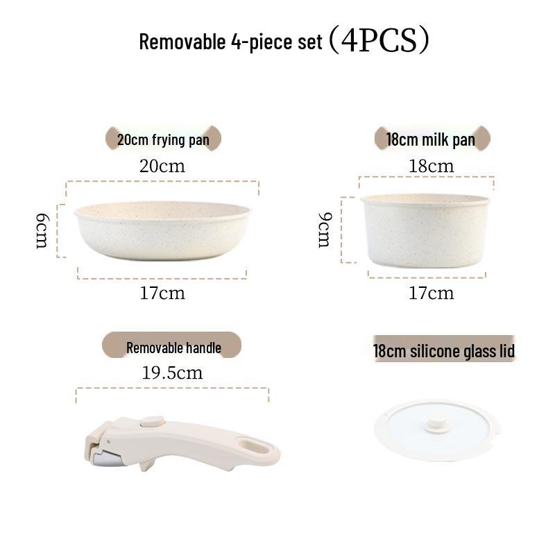 Detachable Handle Non-Stick Maifan Stone Cookware Set: Stir-Fry & Flat-Bottomed Pan for Induction Cookers.