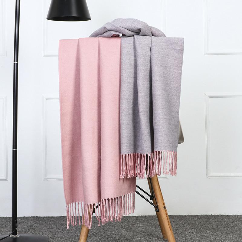 200*70cm Kunstig Kasjmirskjerf for Kvinner Ullskjerf Dobbeltsidig Stil Dusker Vinter Tykt Oversized Skjerf Sjal