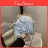 Modern Chinese Style Small Square Clutch With Lock Closure For Daily Use