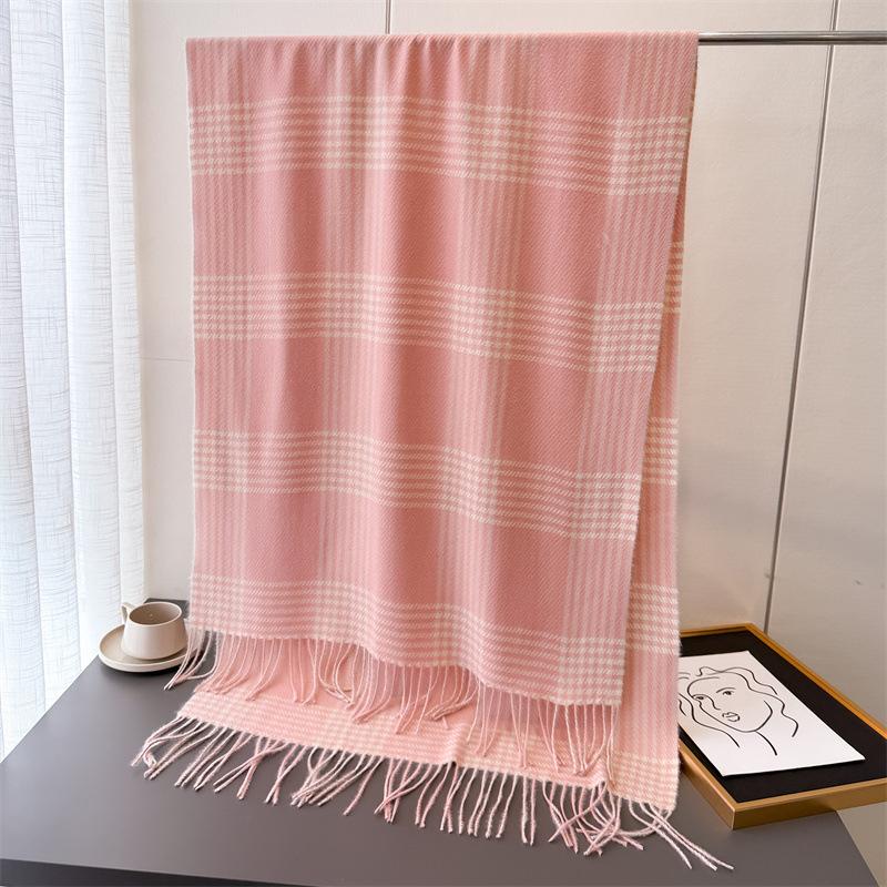Unisex Faux Cashmere Plaid Tassel Scarf Warm Winter Fashion Accessory
