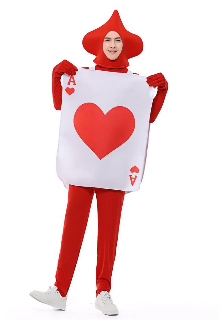 Traje Cosplay de Cartas de Baralho de Copas e Espadas Bodysuit Vermelho de Ano Novo