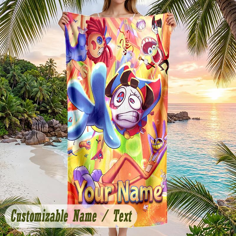 The Amazing Digital Circus Beach Towel, Personalized Custom Text, Quick Dry Soft Large Towel For Swimming Pool Travel