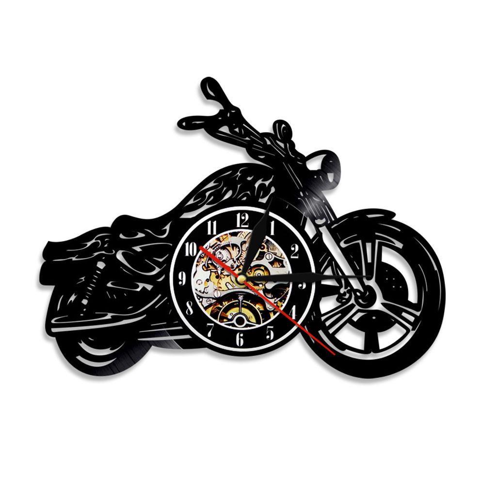 3D Wanduhr Led Leucht Motorrad Form Vinyl Record Mode Design Wand-Montiert Uhr Wohnzimmer Schlafzimmer Home Dekoration
