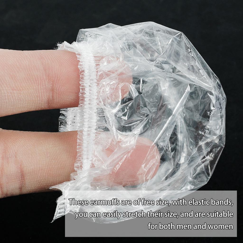 100 ks jednorázových ušních čepiček Vodotěsné průhledné chrániče sluchu s elastickými pásky na cestování Domácí použití Barvení na vlasy Sprcha