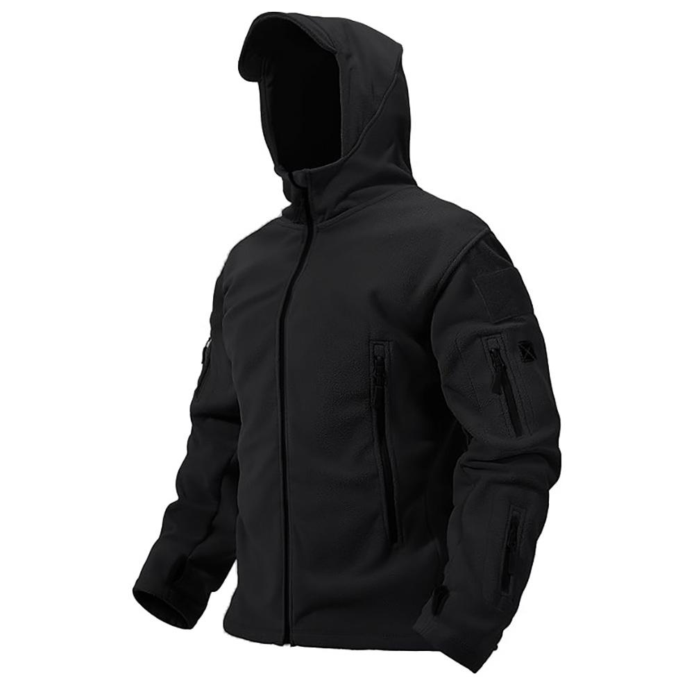Men's Polar Fleece Tactical Zipper Jacket Outdoor Hooded Warm Outwear Solid Color Basic Style Sports Jacketcoat Male Clothing