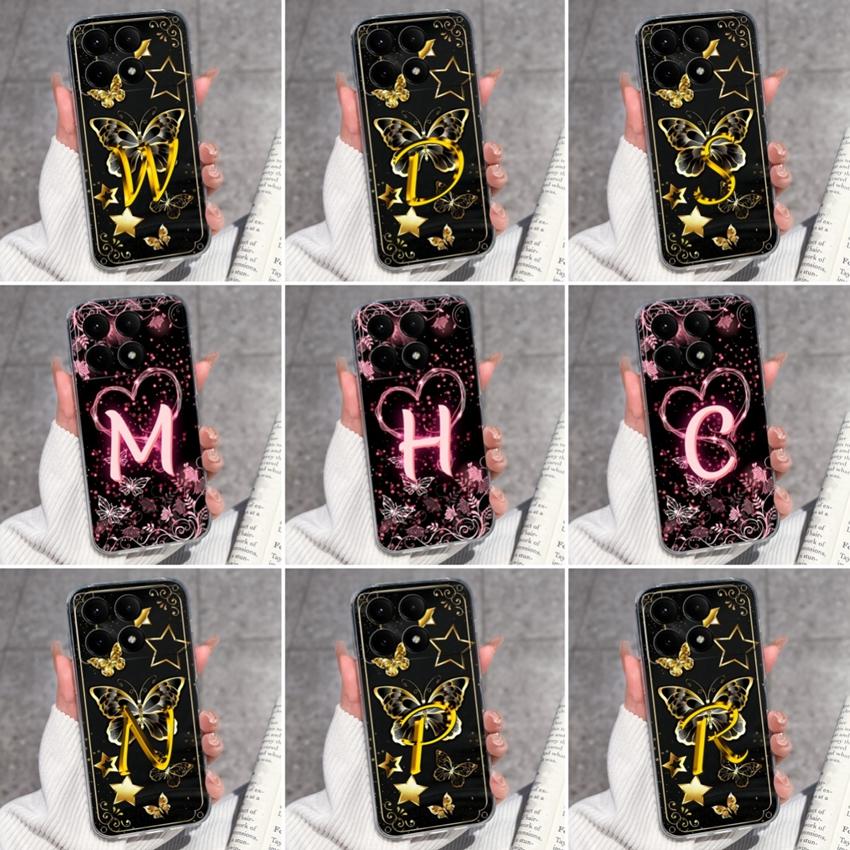 Casing For Redmi K70 K80 K60 K50 K40 K30 K20 Pro K70e K60e K90 Pro Max Phone Case Premium Letters Pattern Transparent TPU Back Cover For Redmi Housing