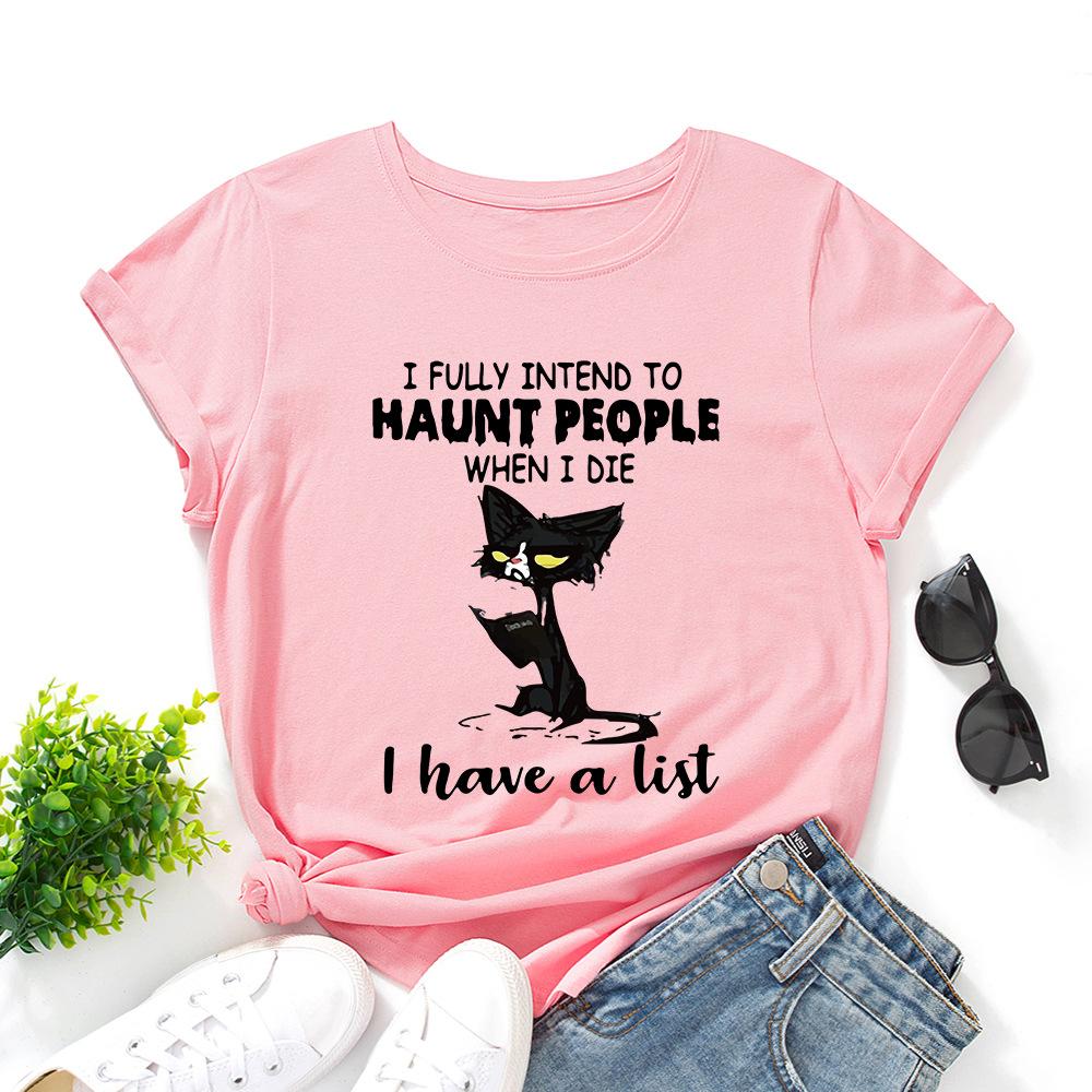 Learning Cats Cotton T-Shirt Short Sleeve Round Neck Women 2d Print Tops