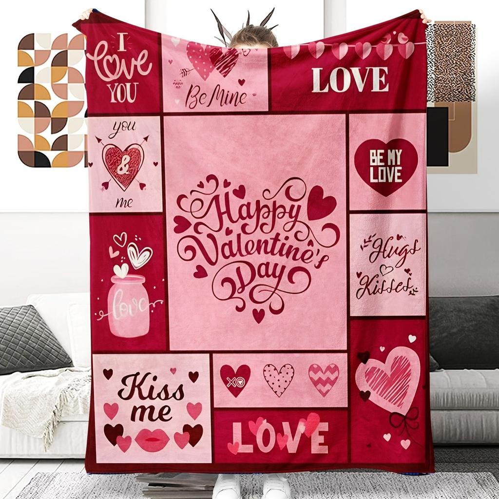 Valentine's Day Collage Throw Blanket, Soft Cozy Flannel Blanket, Romantic "Happy Valentine's Day" Home Decor Gift for Couch Bed