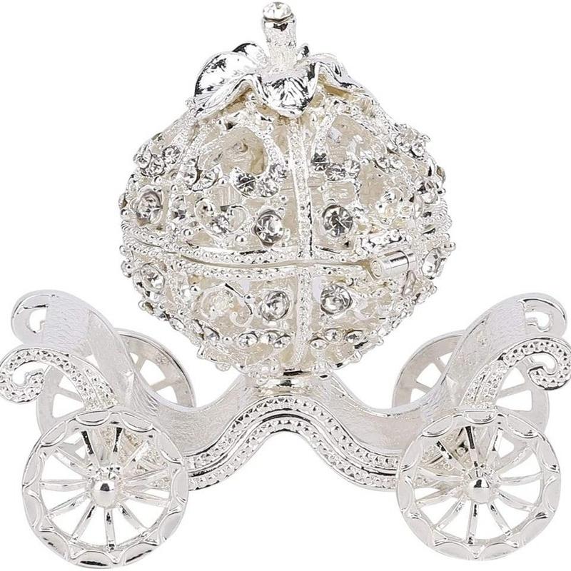 Rhinestone Crystal Pumpkin Carriage Trinket Box Jewelry Box Diamond Gift Collectible Figurine Decorative Jewelry Display Holder Organizer