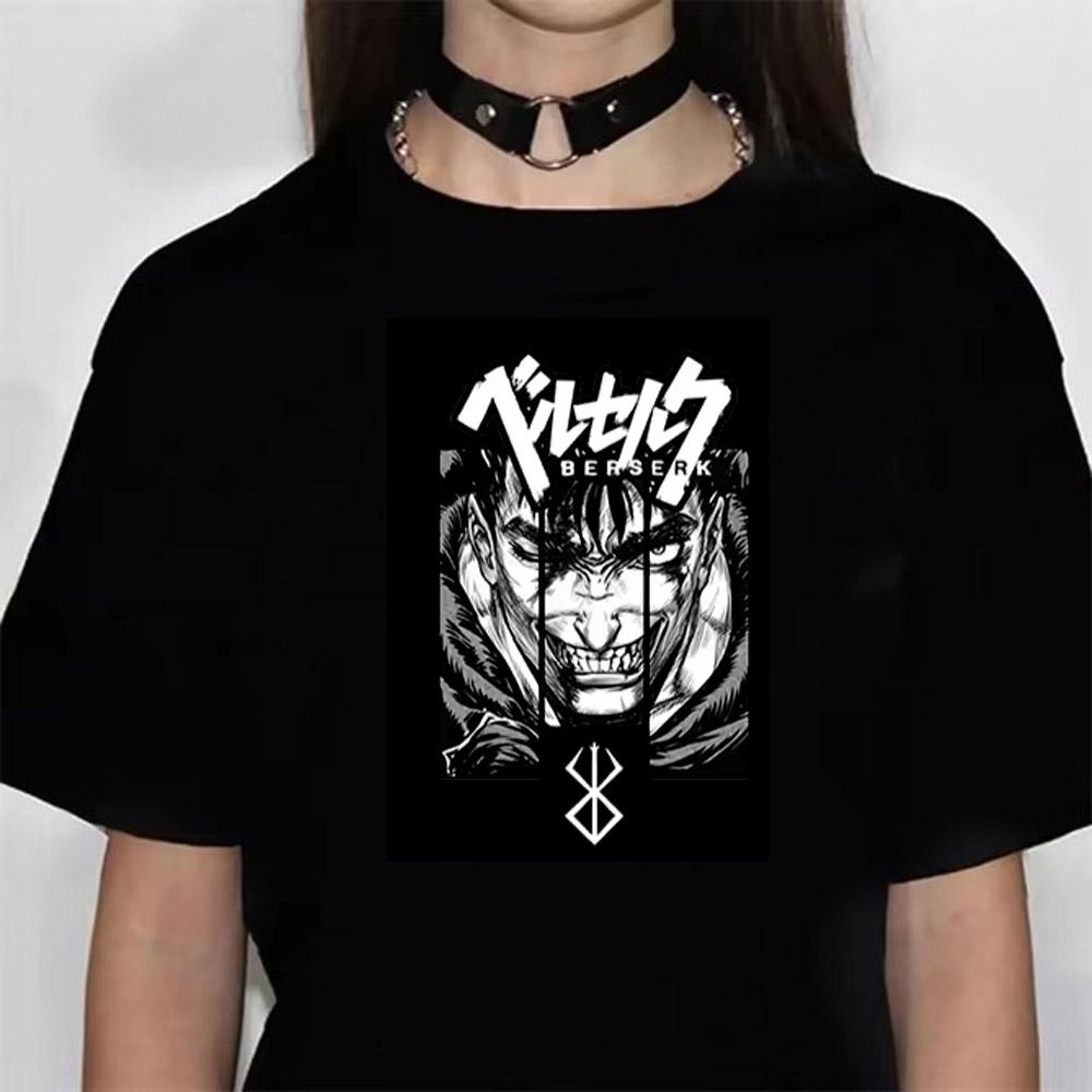 Japan Anime Berserk TShirt Guts Print Graphic Tee Unisexs 90s Summer Short Sleeve Unisexga Dark Fantasy Black SwordsUnisex Style
