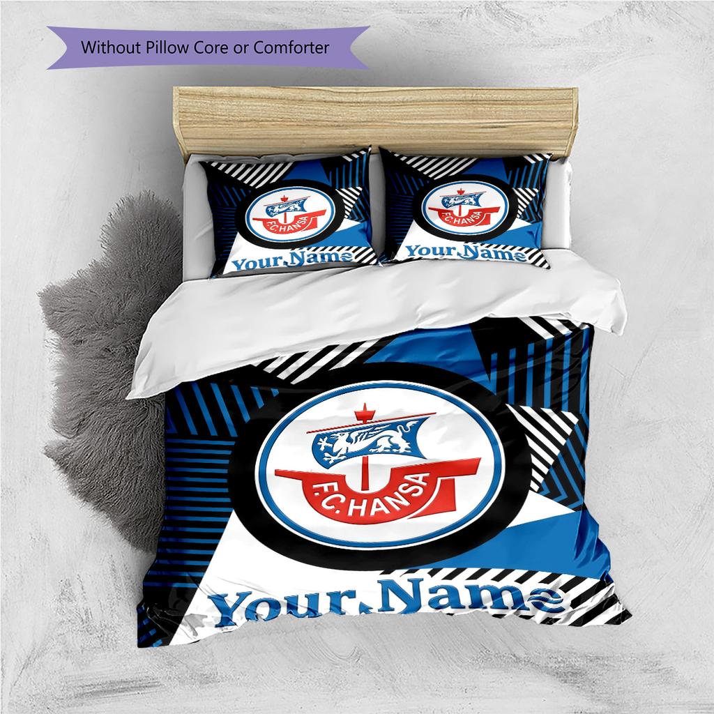 Custom Name FC Hansa Rostock Bedding,Quilt Set Quilt Cover Pillowcase Home Birthday Gift(1 * Duvet Cover + 2 * Pillowcase, Without Core) -HE64