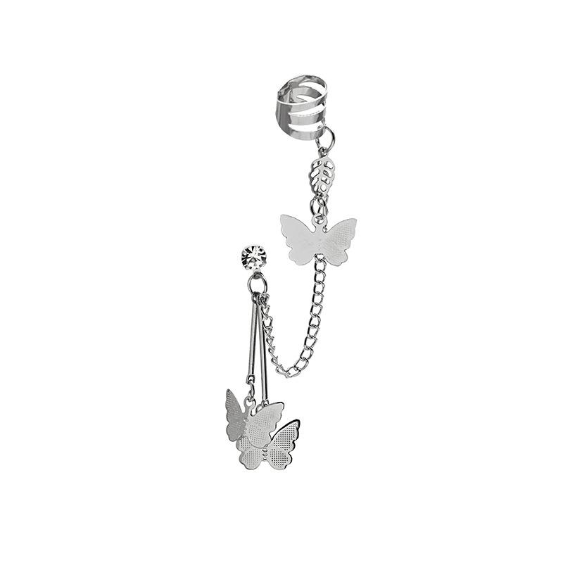 Retro Butterfly Chain Earrings Integrated Ear Bone Chain Super Fairy Punk Dark Stud Earrings Earrings
