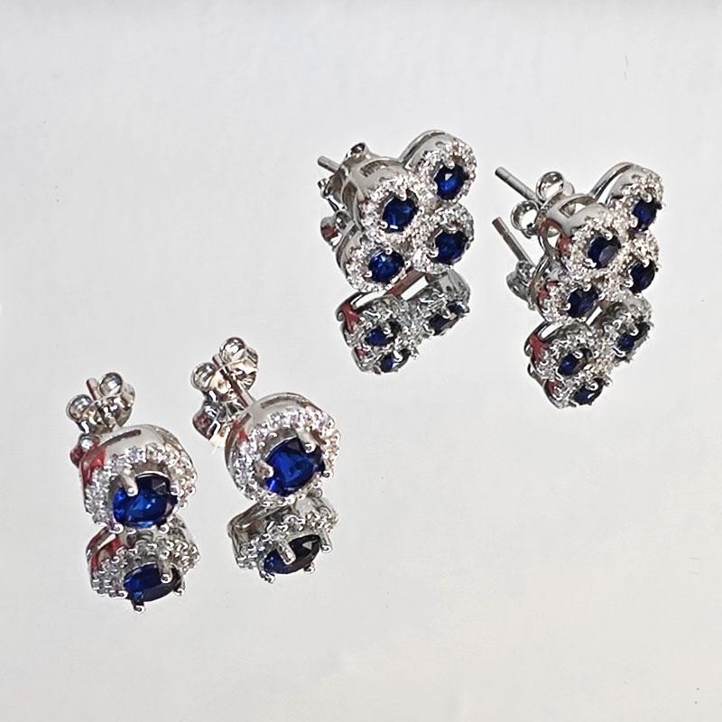 Blaue modische Damen-Ohrringe mit Zirkonia in 925er Silber, rund, Ohrstecker aus 925er Sterlingsilber, 2 Paar