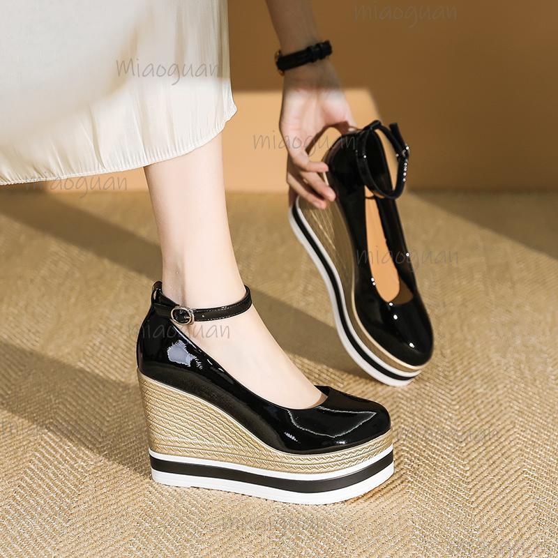 Dámské boty na klínu s kulatou špičkou, vysoký podpatek, platforma, univerzální lodičky, silná podrážka, dámské ležérní společenské boty, elegantní, De Mujer