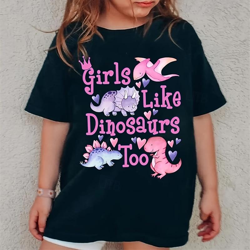 

100% Cotton Kids Girls Black Animal Cartoon T shirt Tee Crew Neck Short Sleeve Outdoor Daily Vacation Classic Casual Print Summer 110