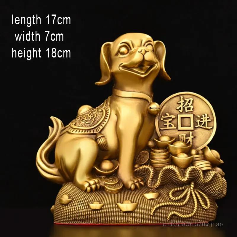 Creative Pure copper good fortune Dog Sculpture Decor Buddha hall worship porch handicraft Crafts Decor small Dog Sculpture, 1Pc