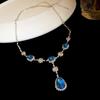 Court style diamond-set oval water drop pendant sweater chain temperament necklace