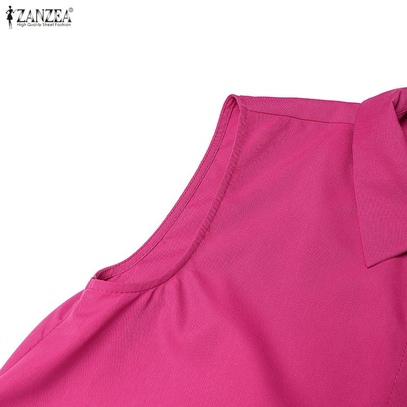 ZANZEA Women Casual Turn Down Collar Elegant Sleeveless Dress