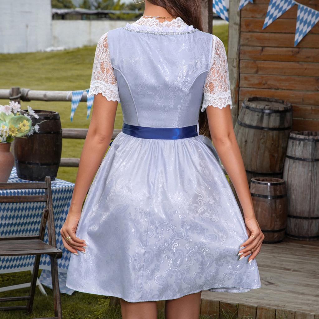 Bierfest Kostüm Bayerisches Damen Aufführungskostüm Kleid mit Blumenmuster und eckigem Ausschnitt