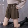 2026 Autumn/Winter Women's High Waist A-line PU Leather Shorts with Elastic Waist and Slimming Wide Leg Design
