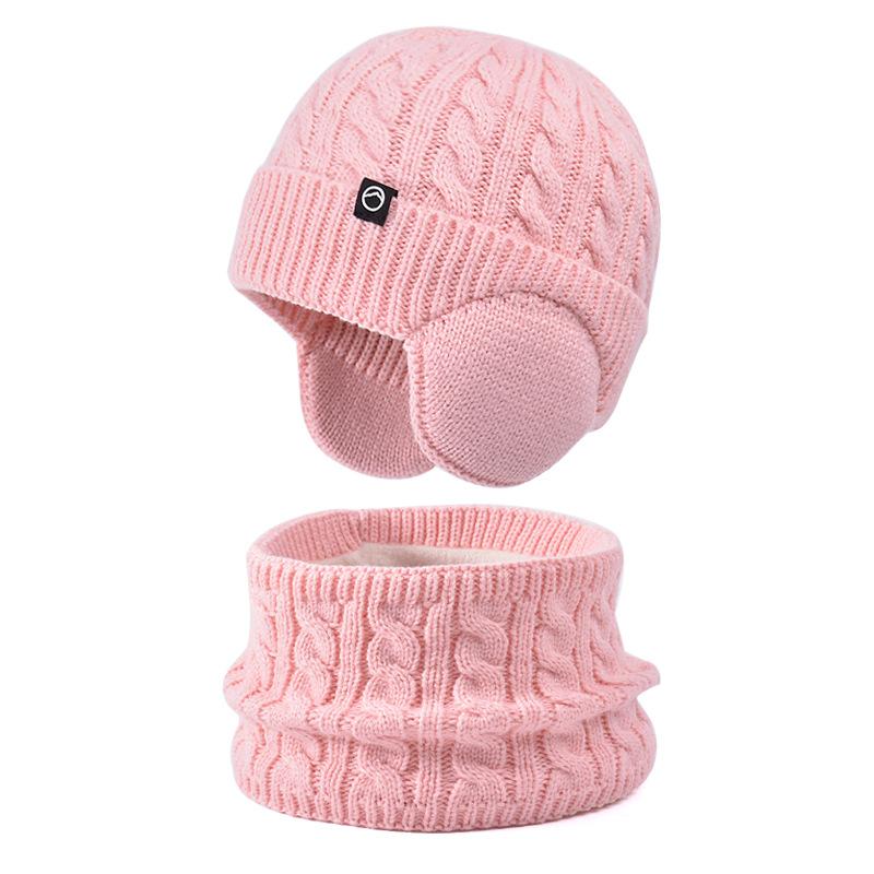 Winter Plush Thick Children's Hat, Scarf Gloves, Three Piece Set, Men's and Women's Outdoor Windproof Ear Protection, Warm Knitted Hat