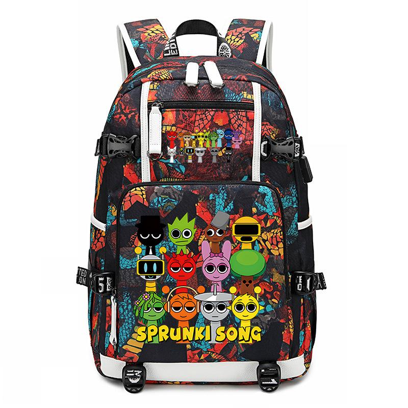 Sprunki Music Box Game School Bag Cute Cartoon Printing Trend College Style Large Capacity Backpack