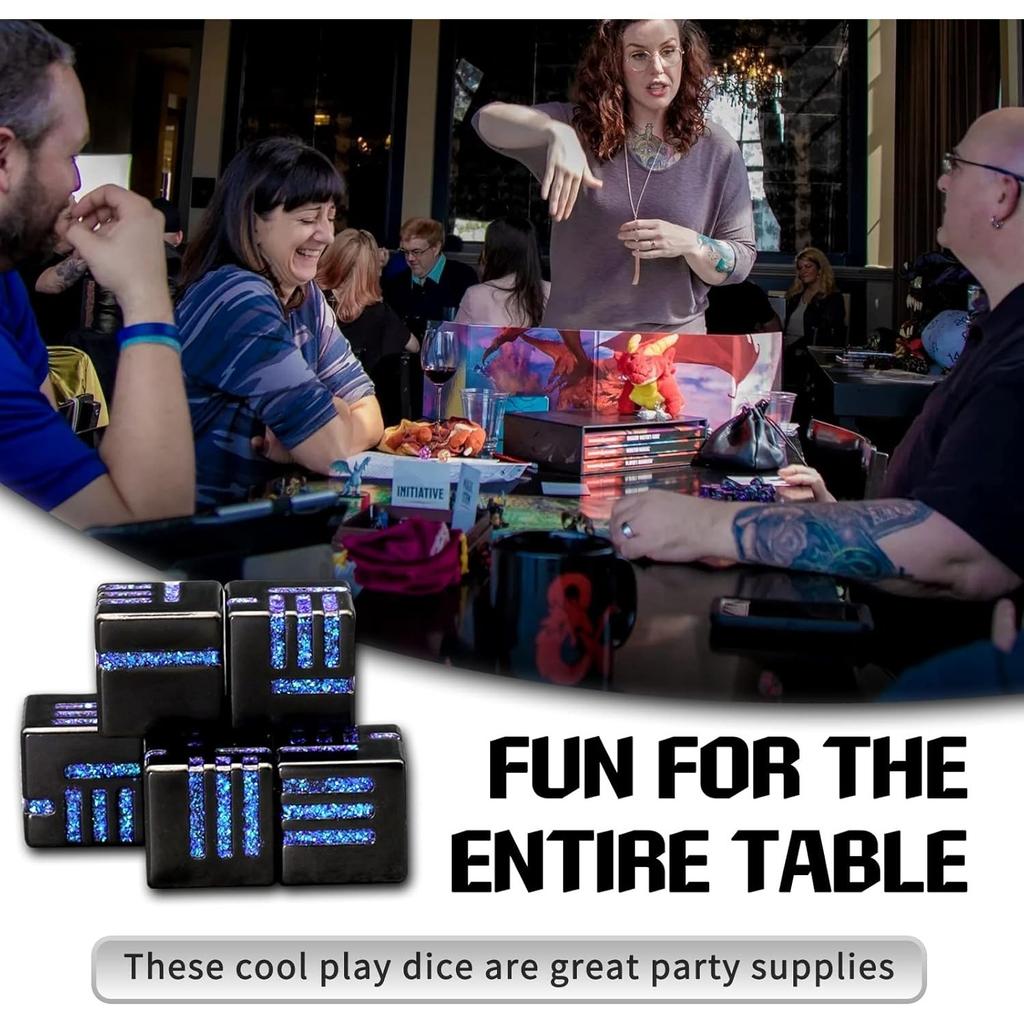 D6 Metal Dice Set, 6 Sided Dice 6 Pieces Solid Metal Game Dice for DND Role Playing Game RPG Pathfinder Shadowrun Warhammer D&D Accessories Gift