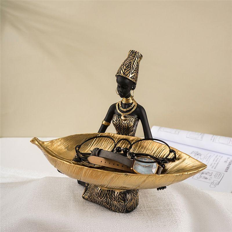 AEE4-Black Woman Resin Tray - Luxury Home Decor For Living Room Candy Holder Container Table Decoration Fruit Bowl Ornaments