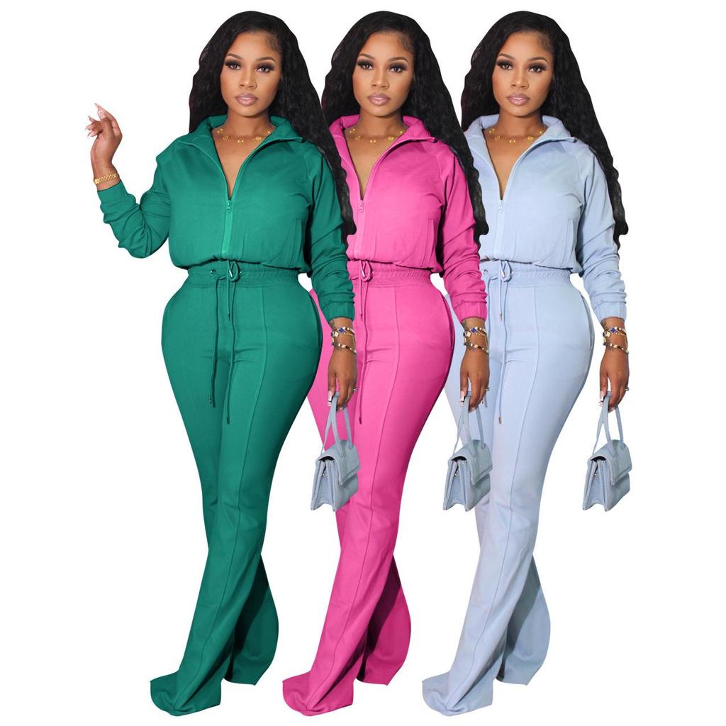 Women's Casual Sportswear Two-Piece Set – Long-Sleeved Jacket for Autumn