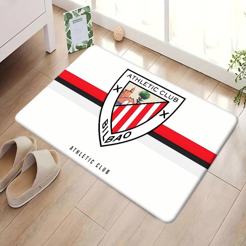 Tappetino Rettangolare Athletic Club Bilbao Strisce Rosse Bianche Logo Calcio Tappetino Antiscivolo Ingresso Tifoso di Calcio Decorazione per la Casa