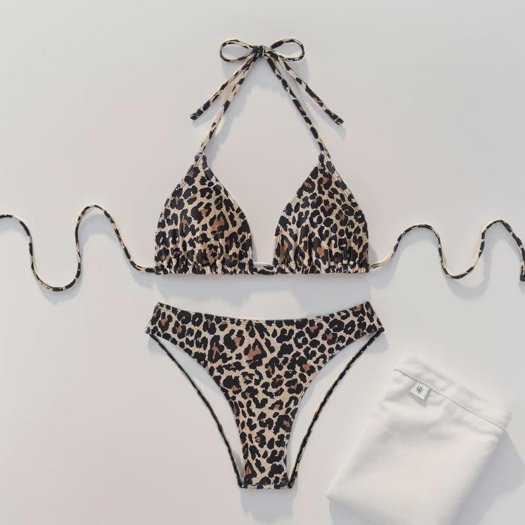 2025 Leopard Print Lace-Up Sexy Bikini Split Swimsuit for Women