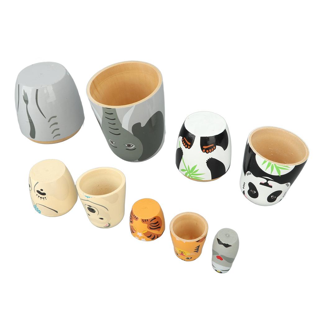 Wooden Animal Nesting Dolls Handcrafted 5 Layer Cute Painted Russian Nesting Dolls Toy Gift for