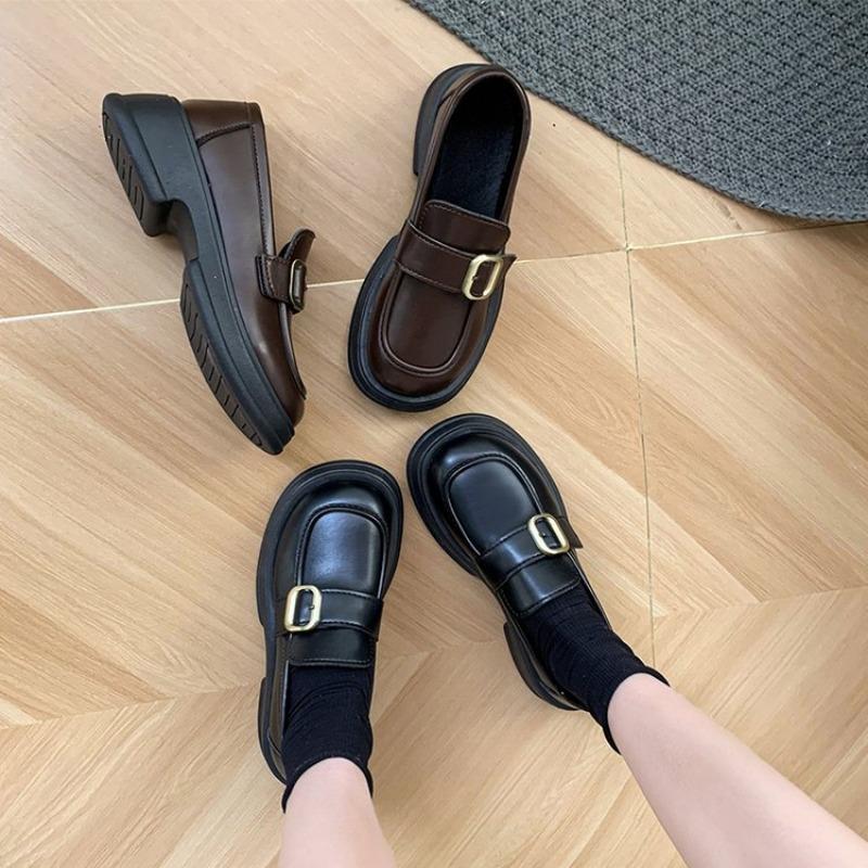 Small leather shoes women's new retro thick heel student versatile one-pedal JK small leather shoes