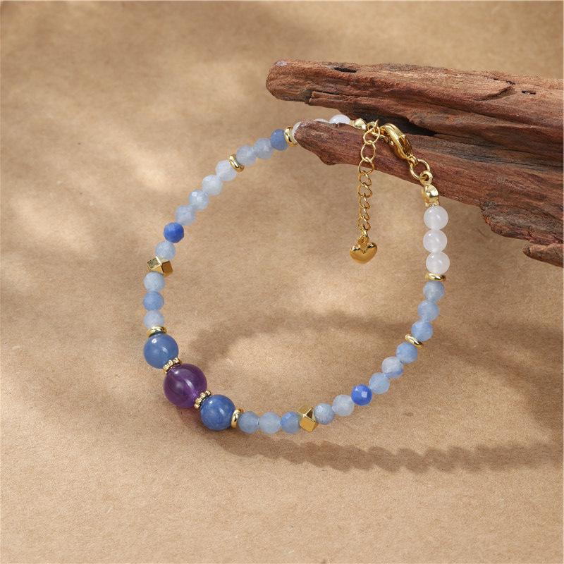 Arvaleff Fashionable Blue Aventurine, White Jade, and Amethyst Beaded Bracelet